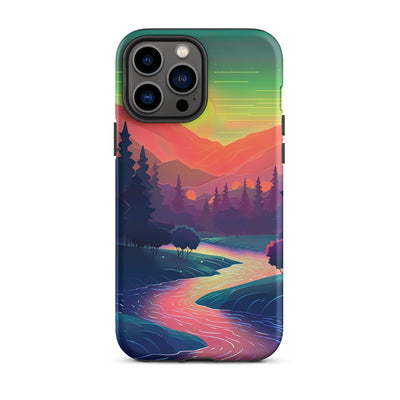 Berge, Fluss, Sonnenuntergang - Malerei - iPhone Schutzhülle (robust) berge xxx iPhone 13 Pro Max