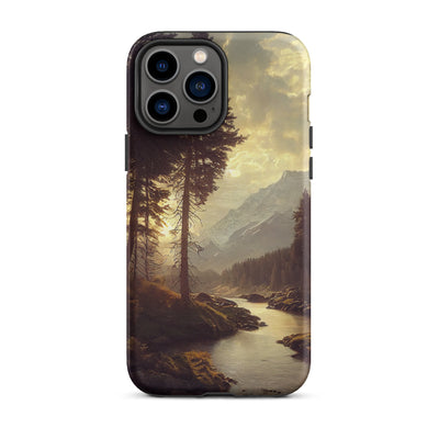 Landschaft mit Bergen, Fluss und Bäumen - Malerei - iPhone Schutzhülle (robust) berge xxx iPhone 13 Pro Max