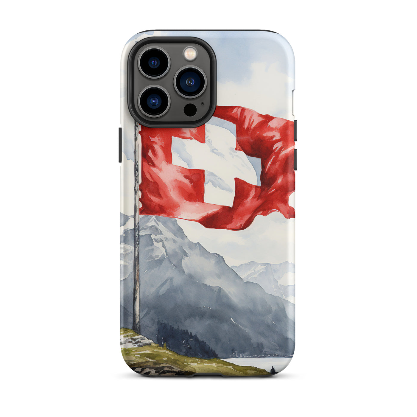 Schweizer Flagge und Berge im Hintergrund - Epische Stimmung - Malerei - iPhone Schutzhülle (robust) berge xxx iPhone 13 Pro Max