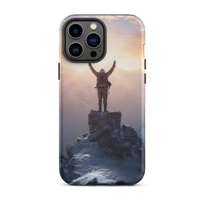 Mann auf der Spitze eines Berges - Landschaftsmalerei - iPhone Schutzhülle (robust) berge xxx iPhone 13 Pro Max