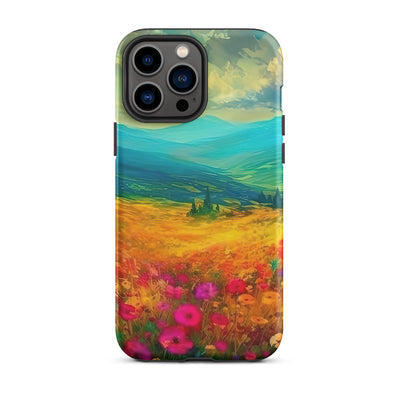 Berglandschaft und schöne farbige Blumen - Malerei - iPhone Schutzhülle (robust) berge xxx iPhone 13 Pro Max