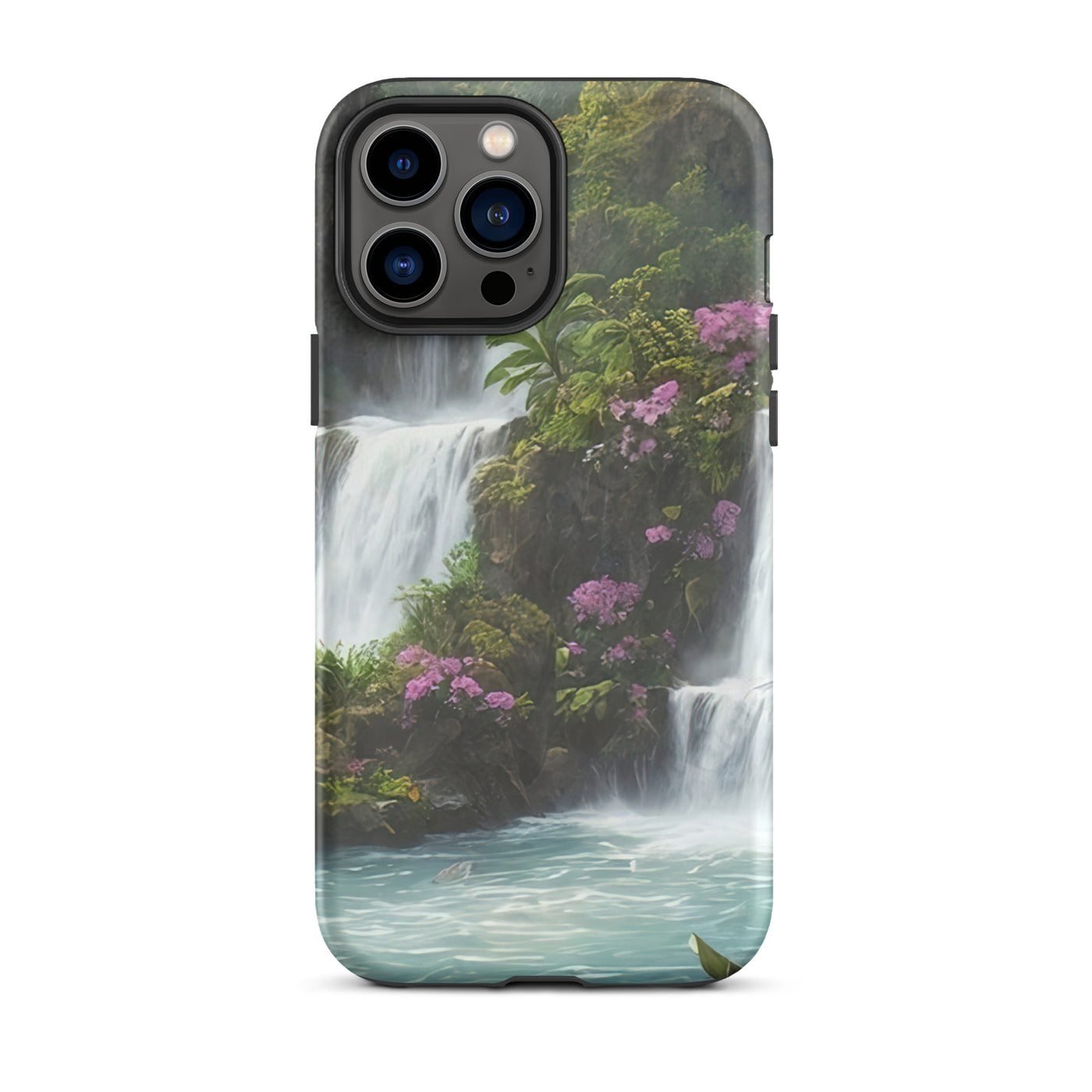 Wasserfall im Wald und Blumen - Schöne Malerei - iPhone Schutzhülle (robust) camping xxx iPhone 13 Pro Max