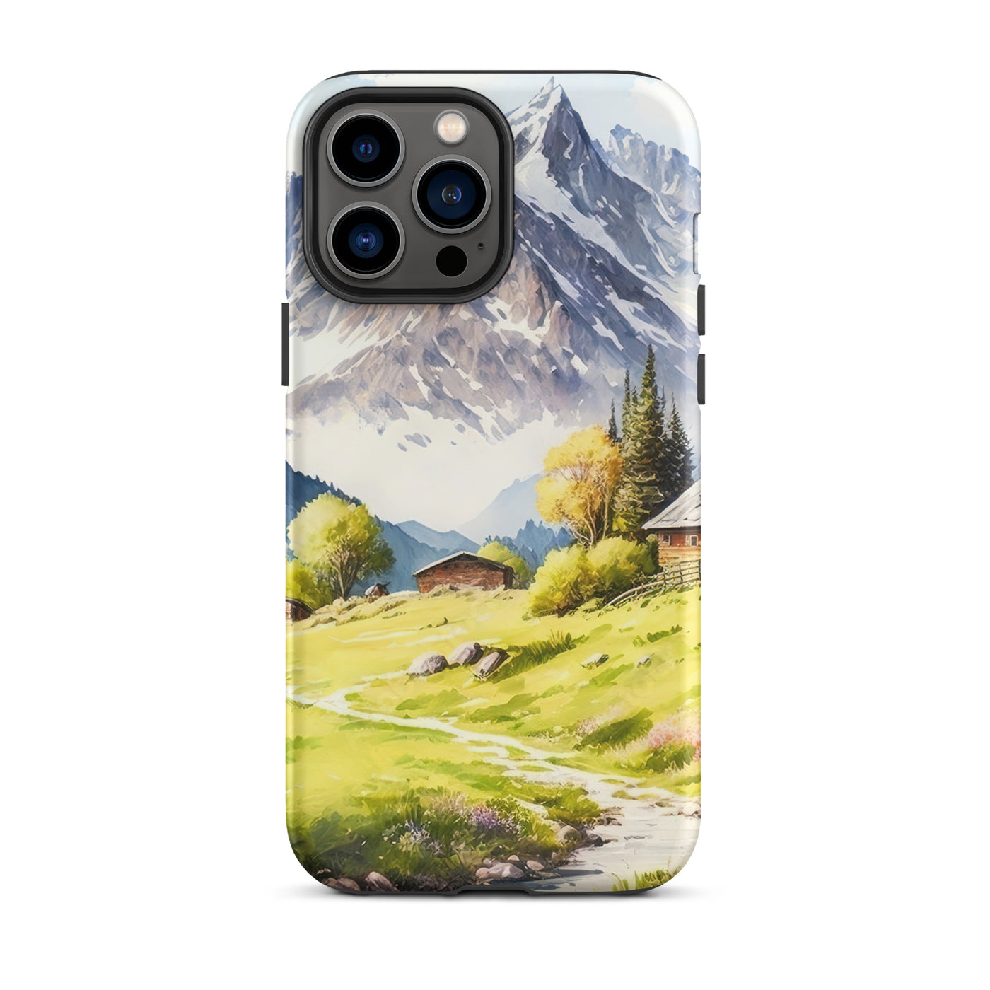 Epische Berge und Berghütte - Landschaftsmalerei - iPhone Schutzhülle (robust) berge xxx iPhone 13 Pro Max