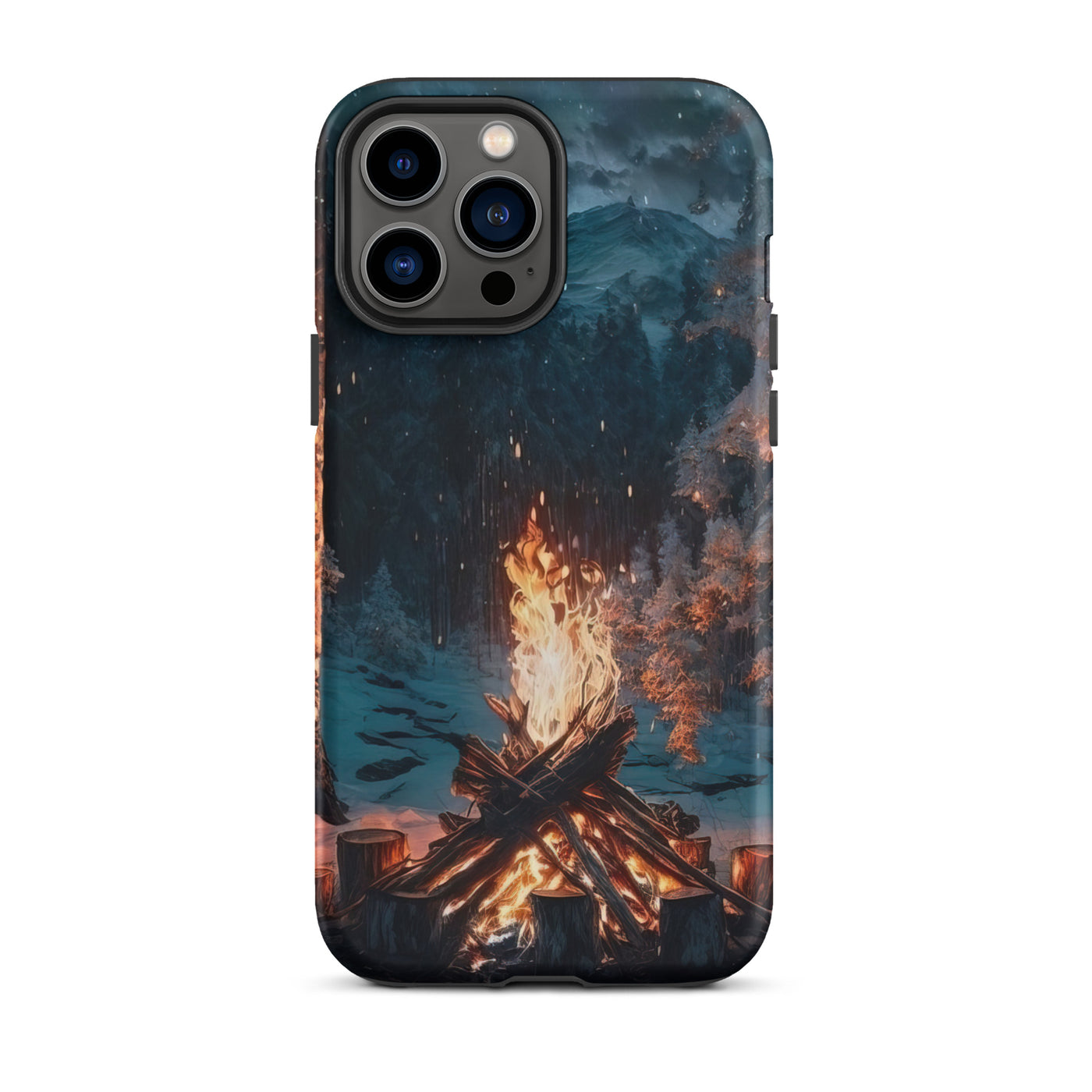 Lagerfeuer beim Camping - Wald mit Schneebedeckten Bäumen - Malerei - iPhone Schutzhülle (robust) camping xxx iPhone 13 Pro Max