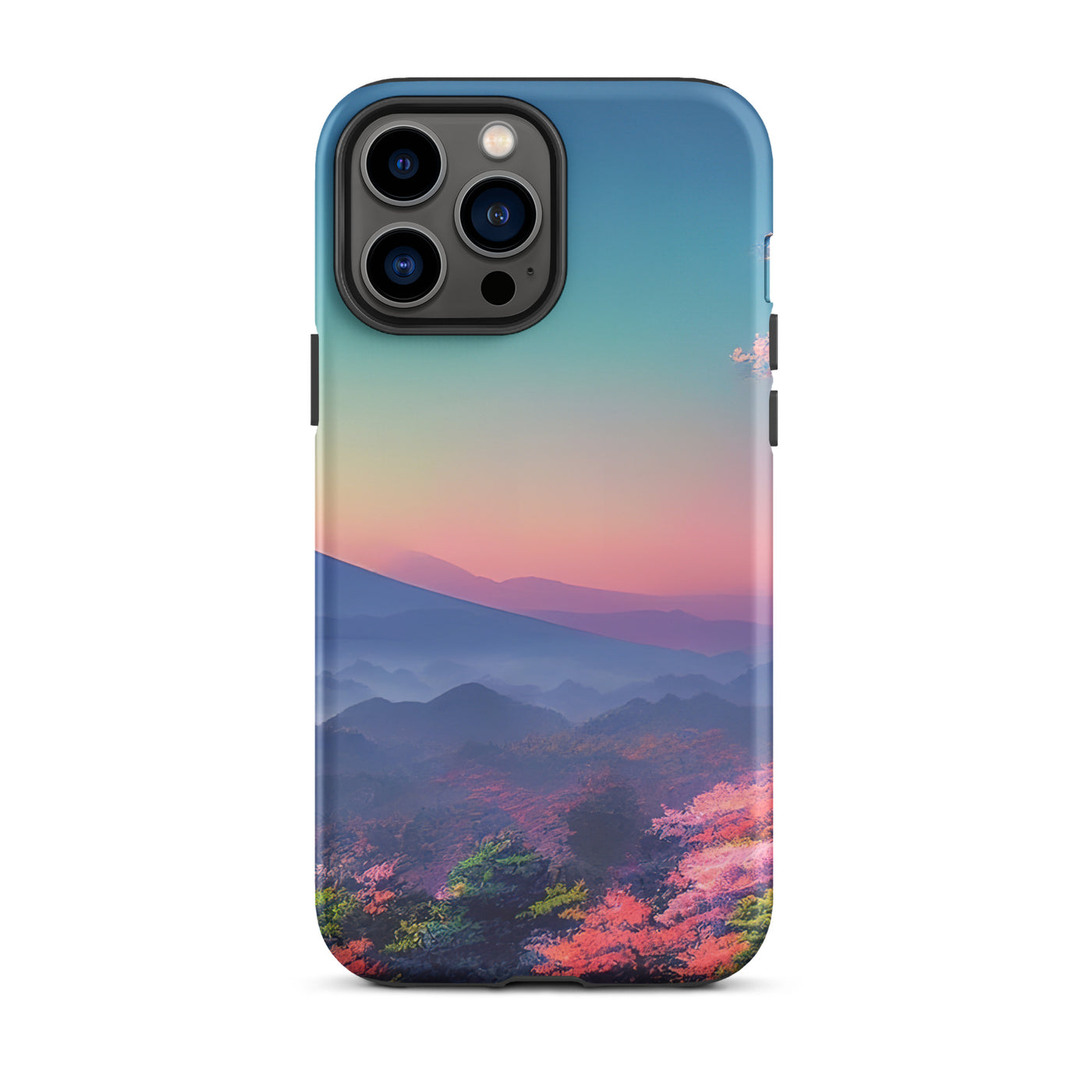 Berg und Wald mit pinken Bäumen - Landschaftsmalerei - iPhone Schutzhülle (robust) berge xxx iPhone 13 Pro Max