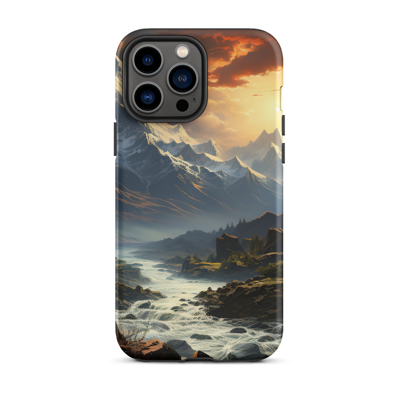 Berge, Sonne, steiniger Bach und Wolken - Epische Stimmung - iPhone Schutzhülle (robust) berge xxx iPhone 13 Pro Max