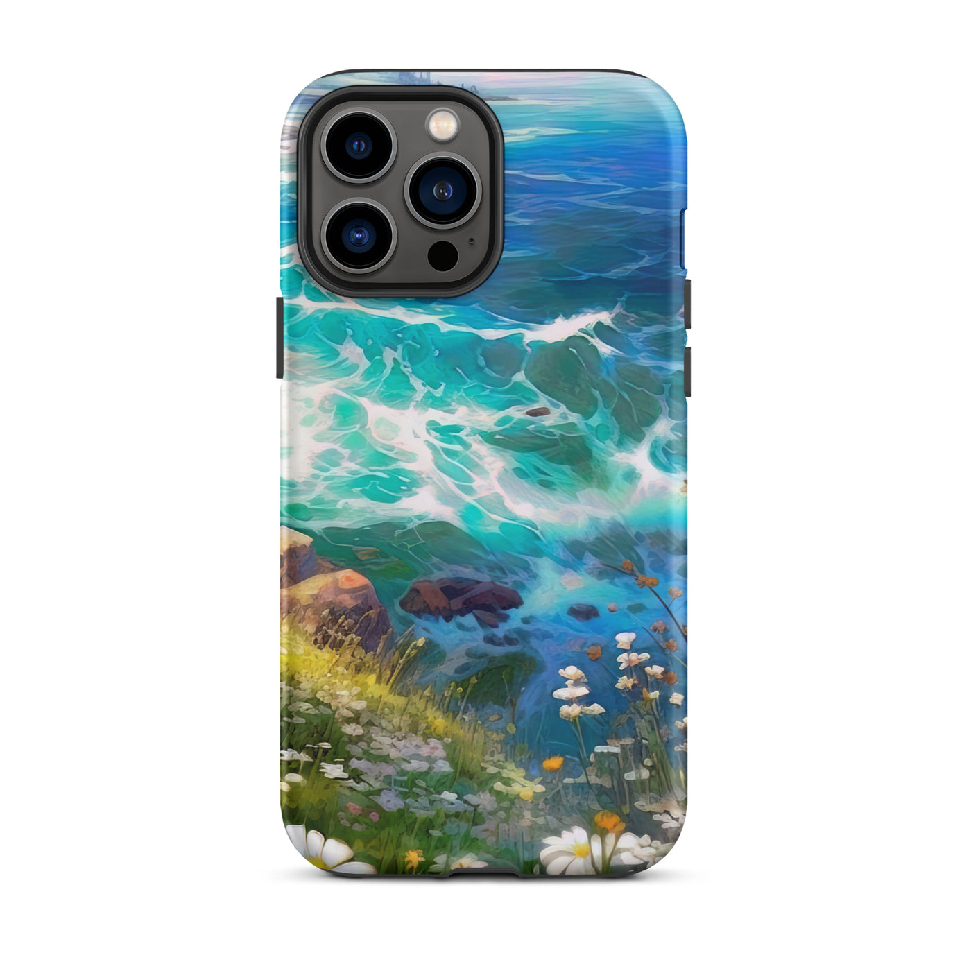 Berge, Blumen, Fluss und Steine - Malerei - iPhone Schutzhülle (robust) camping xxx iPhone 13 Pro Max