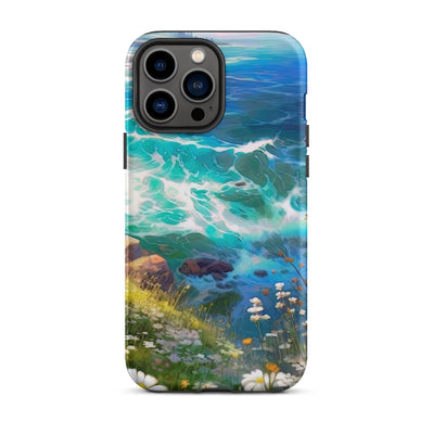 Berge, Blumen, Fluss und Steine - Malerei - iPhone Schutzhülle (robust) camping xxx iPhone 13 Pro Max