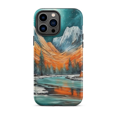 Berglandschaft und Zelte - Nachtstimmung - Landschaftsmalerei - iPhone Schutzhülle (robust) camping xxx iPhone 13 Pro Max