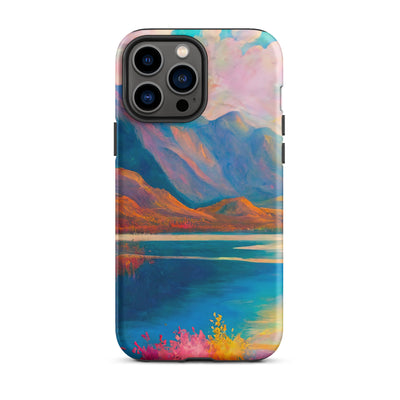 Berglandschaft und Bergsee - Farbige Ölmalerei - iPhone Schutzhülle (robust) berge xxx iPhone 13 Pro Max
