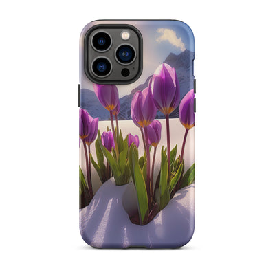 Tulpen im Schnee und in den Bergen - Blumen im Winter - iPhone Schutzhülle (robust) berge xxx iPhone 13 Pro Max