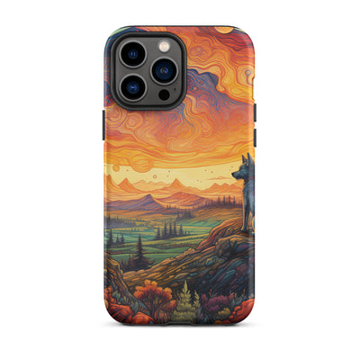Hund auf Felsen - Epische bunte Landschaft - Malerei - iPhone Schutzhülle (robust) camping xxx iPhone 13 Pro Max