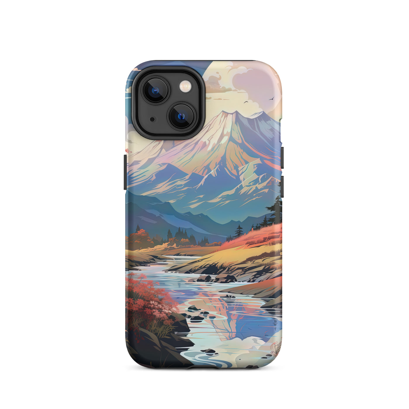 Berge. Fluss und Blumen - Malerei - iPhone Schutzhülle (robust) berge xxx iPhone 14