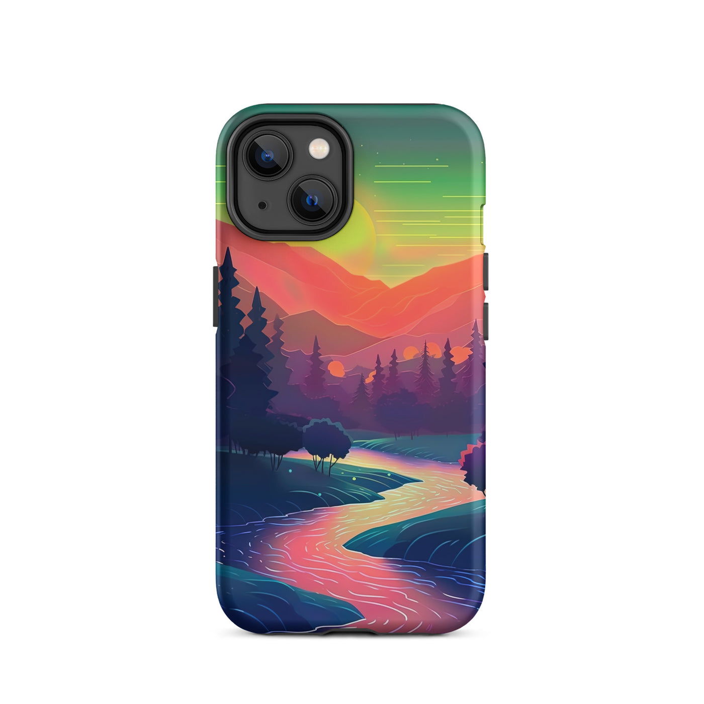 Berge, Fluss, Sonnenuntergang - Malerei - iPhone Schutzhülle (robust) berge xxx iPhone 14