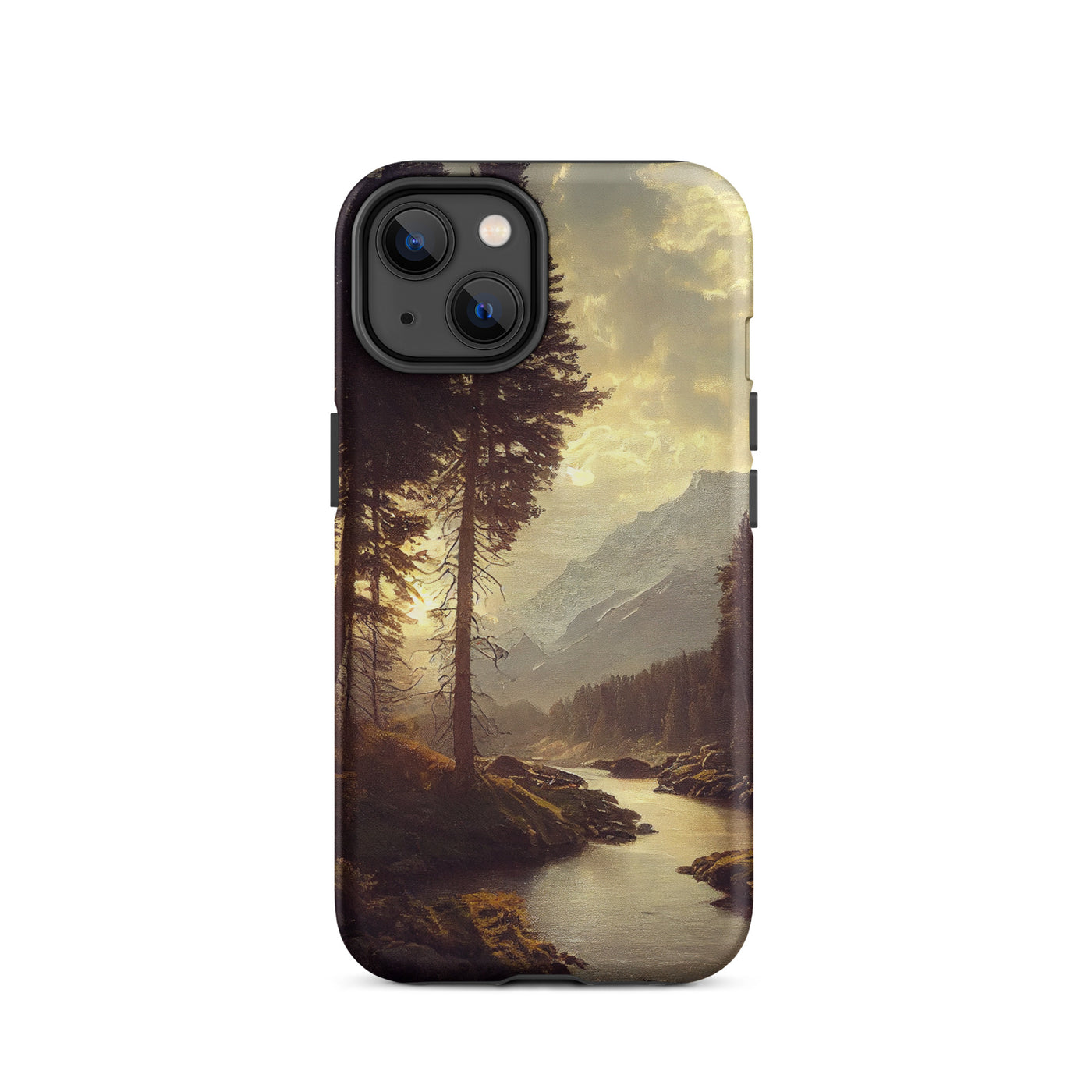 Landschaft mit Bergen, Fluss und Bäumen - Malerei - iPhone Schutzhülle (robust) berge xxx iPhone 14