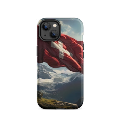 Schweizer Flagge und Berge im Hintergrund - Fotorealistische Malerei - iPhone Schutzhülle (robust) berge xxx iPhone 14