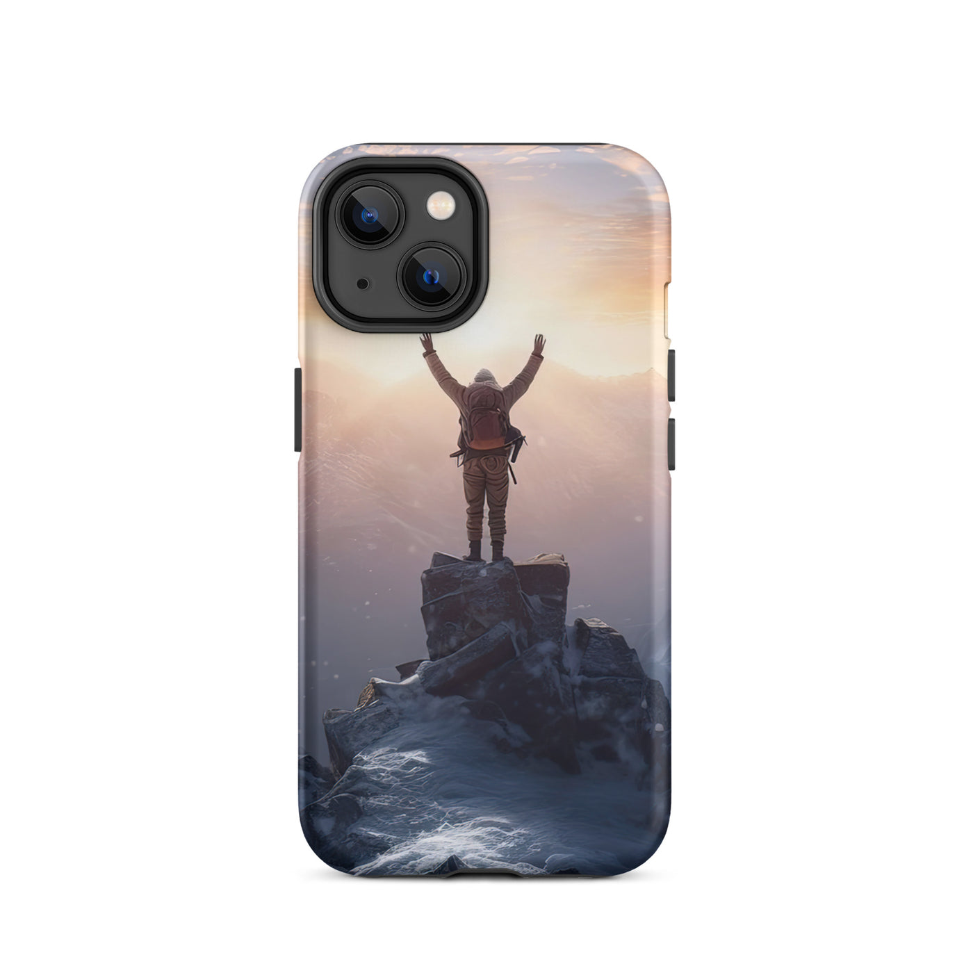 Mann auf der Spitze eines Berges - Landschaftsmalerei - iPhone Schutzhülle (robust) berge xxx iPhone 14