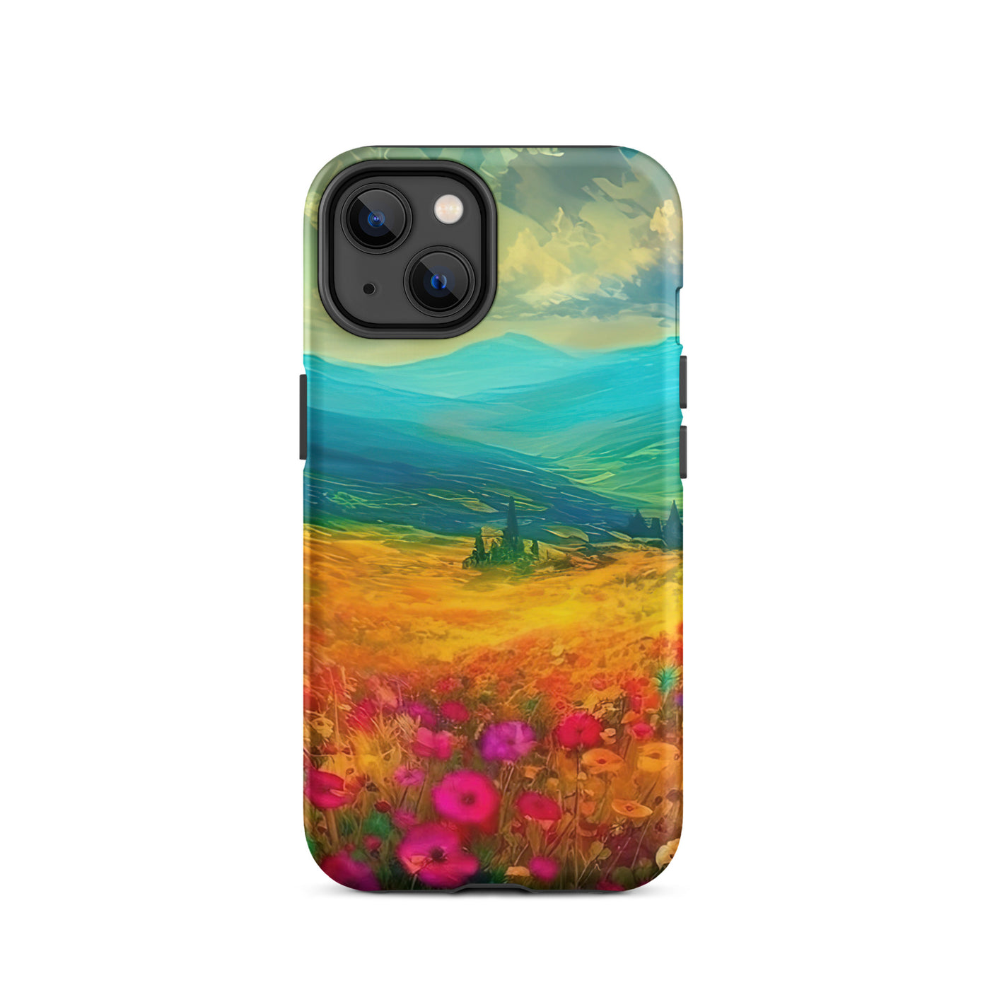 Berglandschaft und schöne farbige Blumen - Malerei - iPhone Schutzhülle (robust) berge xxx iPhone 14