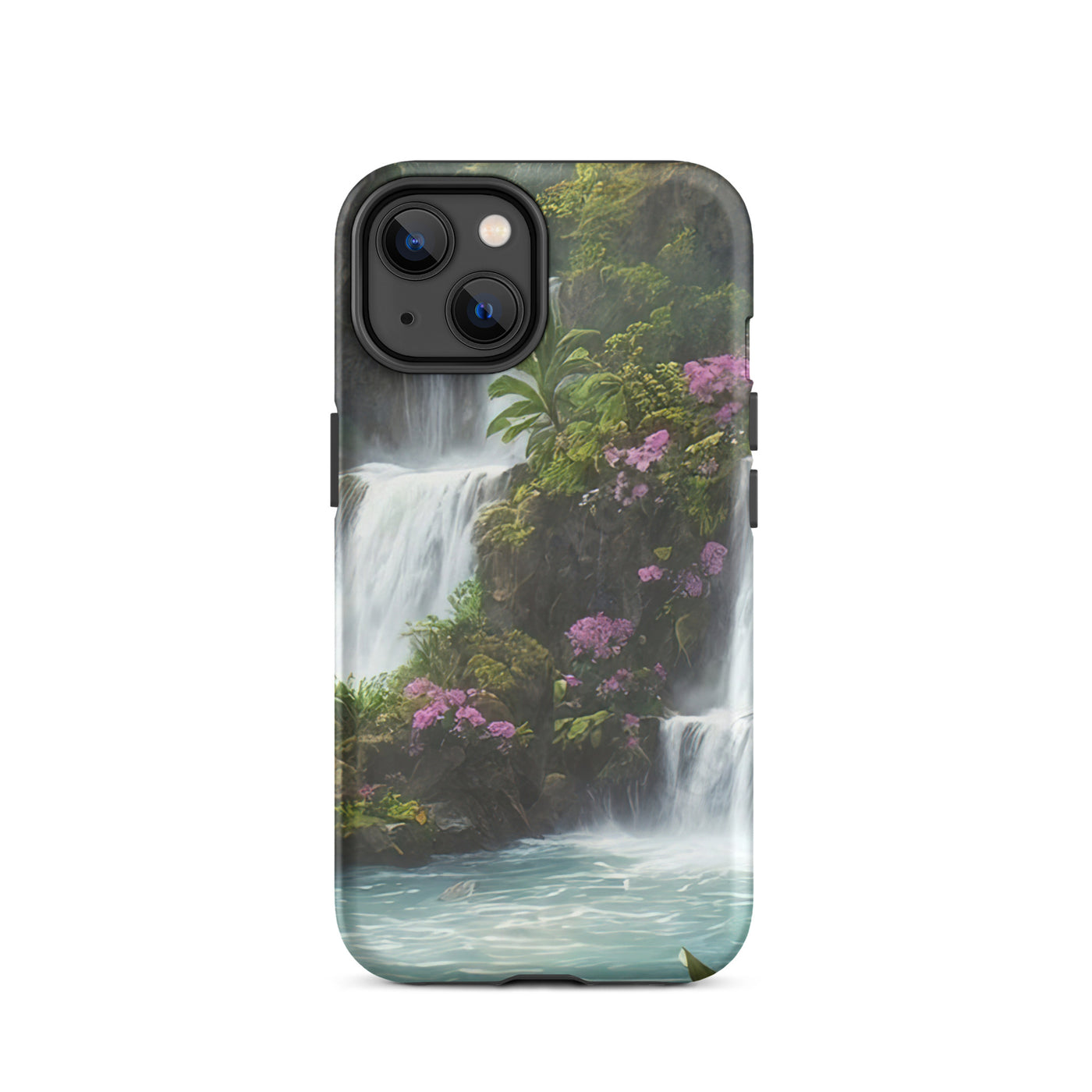 Wasserfall im Wald und Blumen - Schöne Malerei - iPhone Schutzhülle (robust) camping xxx iPhone 14