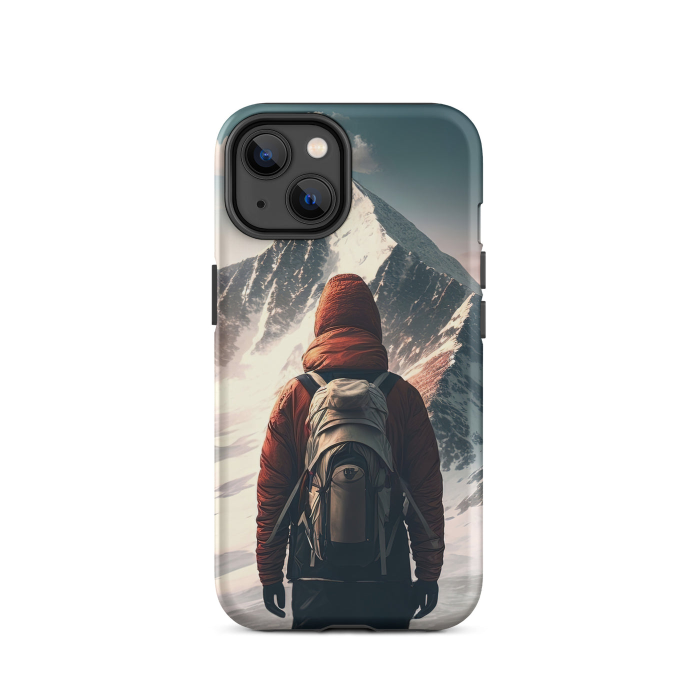 Wanderer von hinten vor einem Berg - Malerei - iPhone Schutzhülle (robust) berge xxx iPhone 14