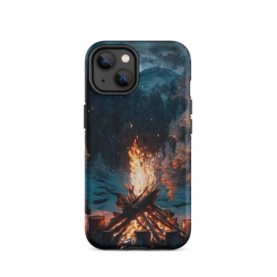Lagerfeuer beim Camping - Wald mit Schneebedeckten Bäumen - Malerei - iPhone Schutzhülle (robust) camping xxx iPhone 14