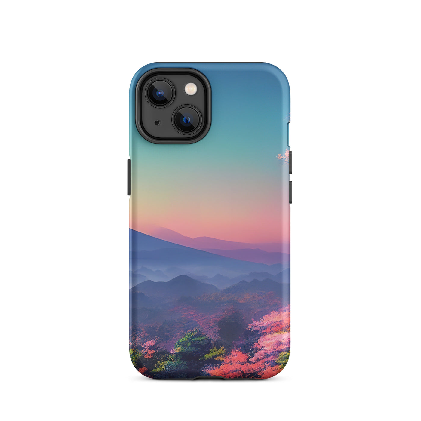 Berg und Wald mit pinken Bäumen - Landschaftsmalerei - iPhone Schutzhülle (robust) berge xxx iPhone 14