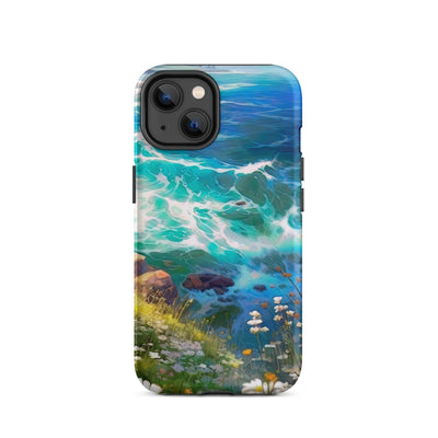 Berge, Blumen, Fluss und Steine - Malerei - iPhone Schutzhülle (robust) camping xxx iPhone 14