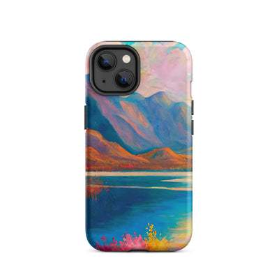 Berglandschaft und Bergsee - Farbige Ölmalerei - iPhone Schutzhülle (robust) berge xxx iPhone 14