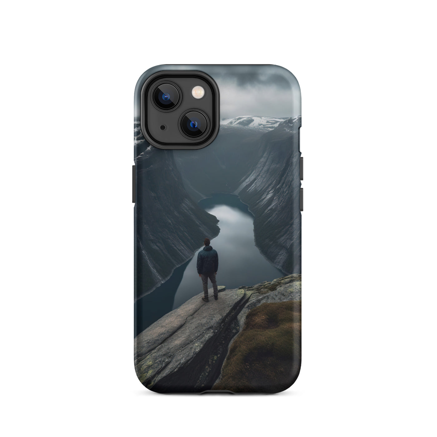 Mann auf Bergklippe - Norwegen - iPhone Schutzhülle (robust) berge xxx iPhone 14
