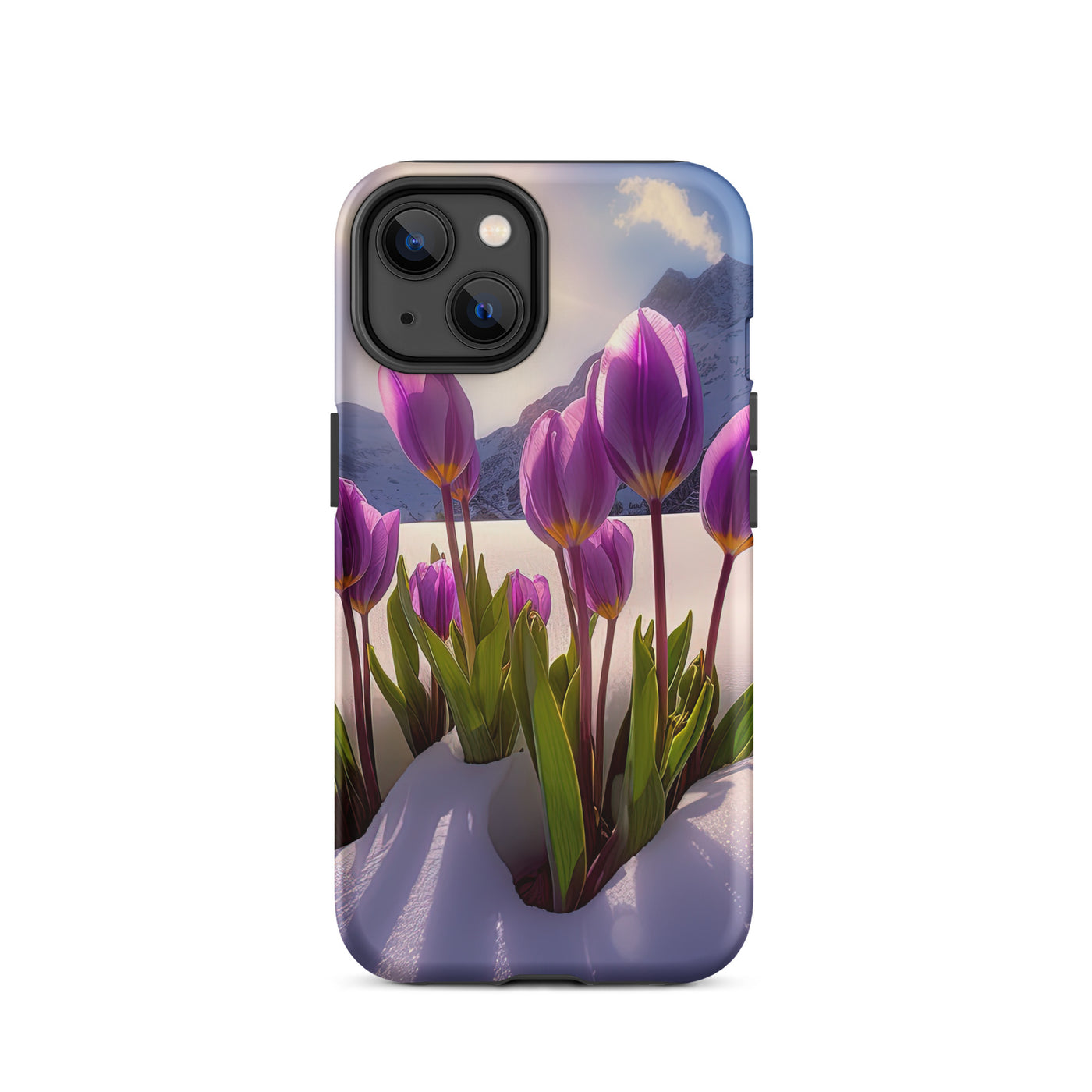 Tulpen im Schnee und in den Bergen - Blumen im Winter - iPhone Schutzhülle (robust) berge xxx iPhone 14
