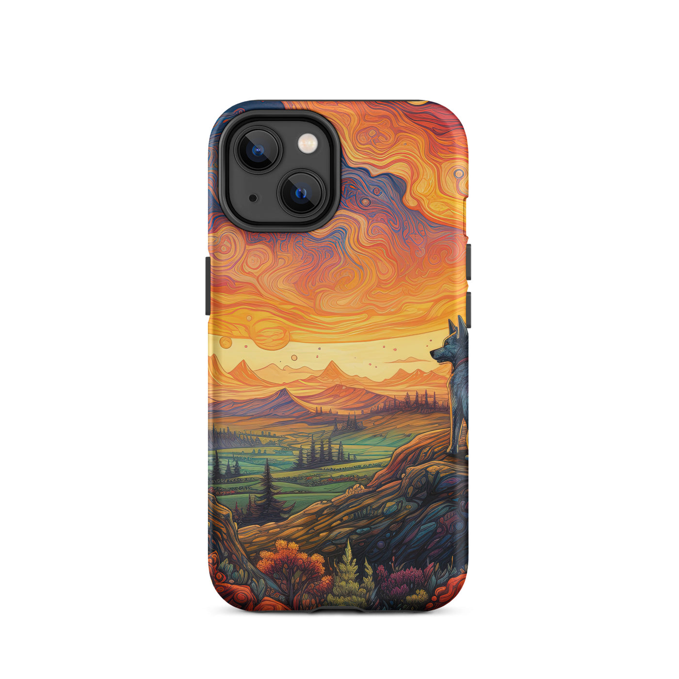 Hund auf Felsen - Epische bunte Landschaft - Malerei - iPhone Schutzhülle (robust) camping xxx iPhone 14