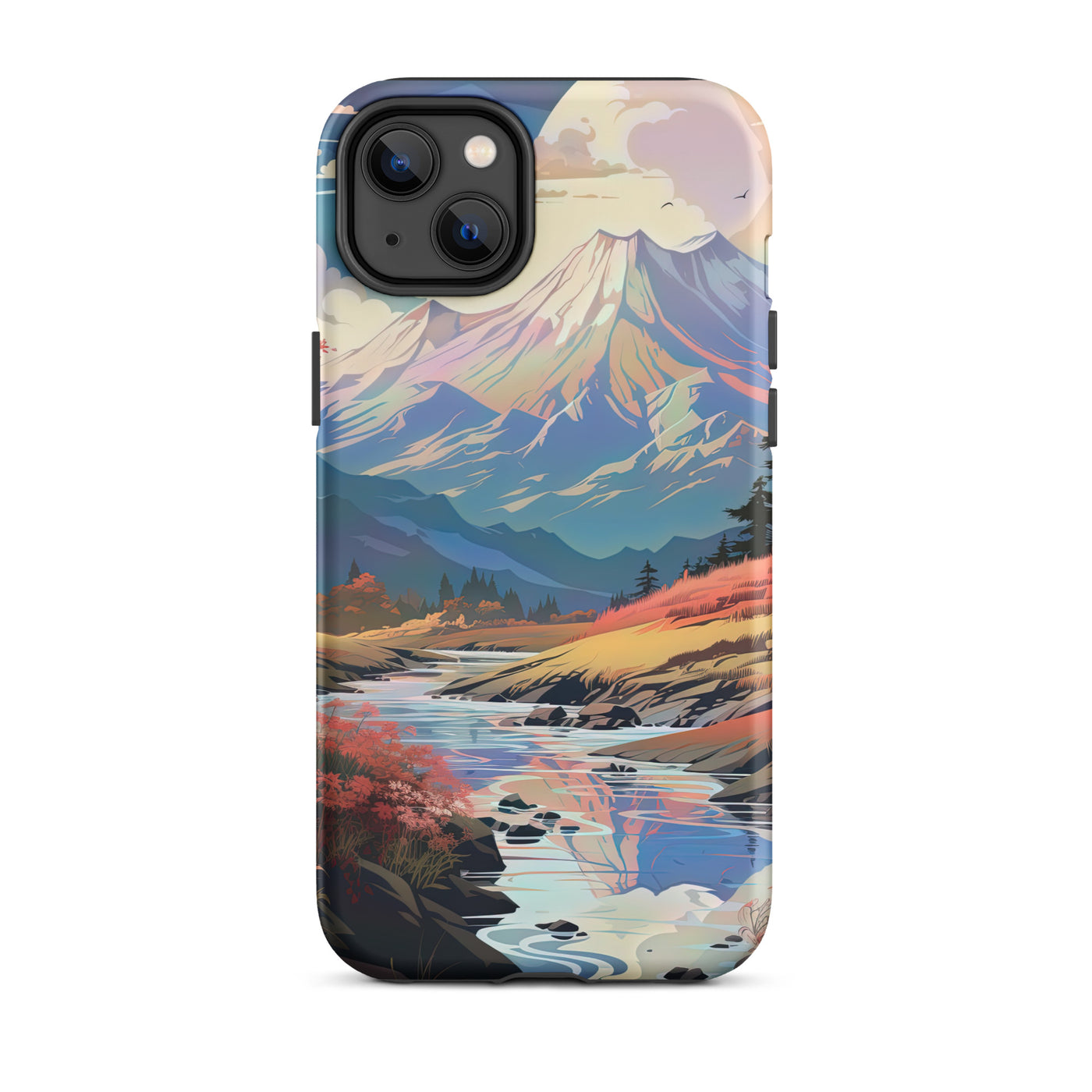 Berge. Fluss und Blumen - Malerei - iPhone Schutzhülle (robust) berge xxx iPhone 14 Plus