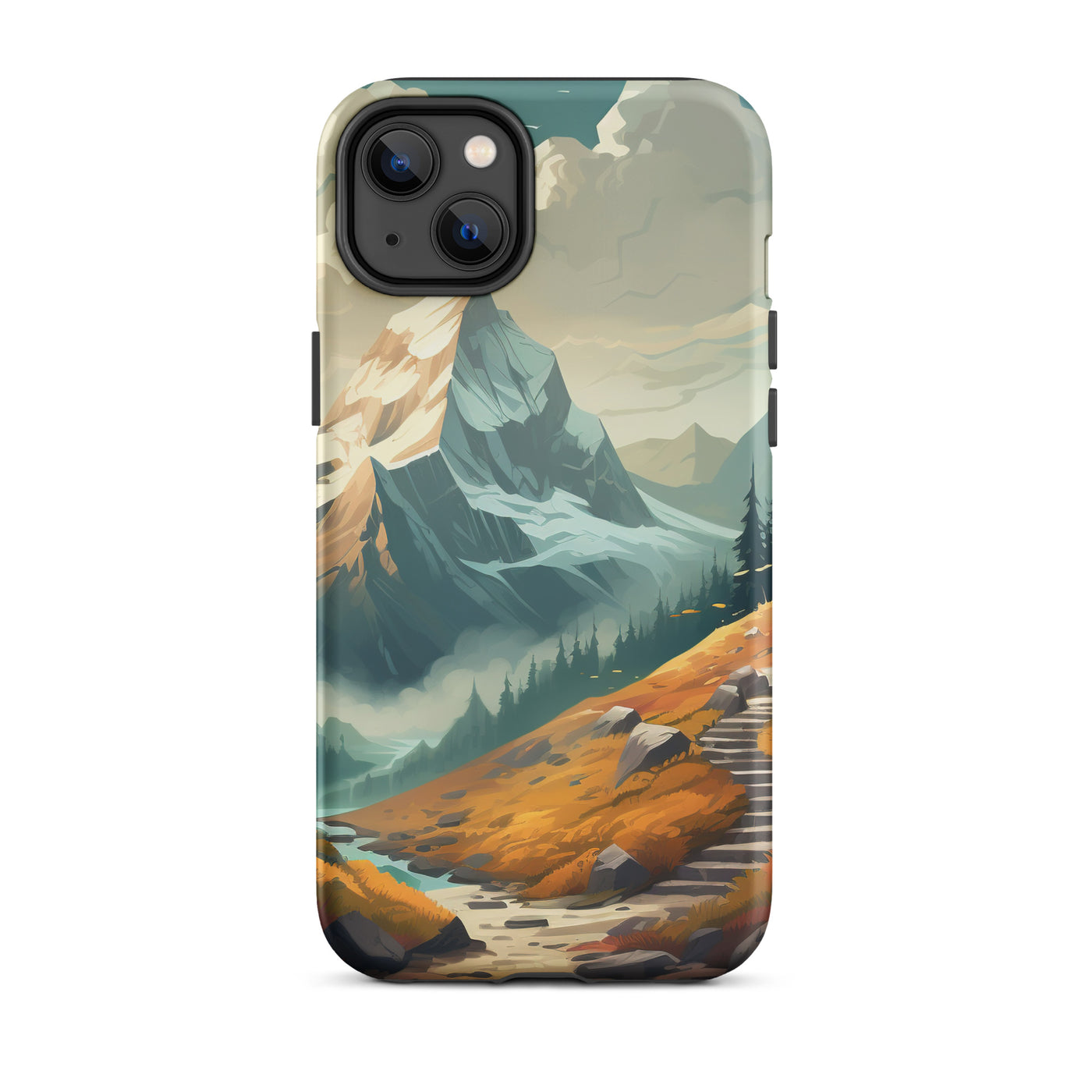 Berge, Wald und Wanderweg - Malerei - iPhone Schutzhülle (robust) berge xxx iPhone 14 Plus