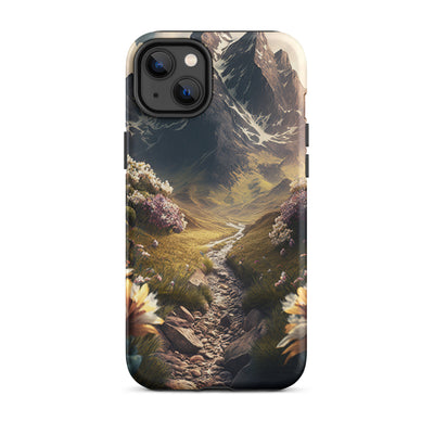 Epischer Berg, steiniger Weg und Blumen - Realistische Malerei - iPhone Schutzhülle (robust) berge xxx iPhone 14 Plus