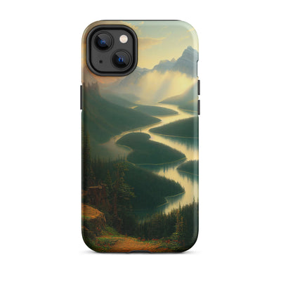 Landschaft mit Bergen, See und viel grüne Natur - Malerei - iPhone Schutzhülle (robust) berge xxx iPhone 14 Plus