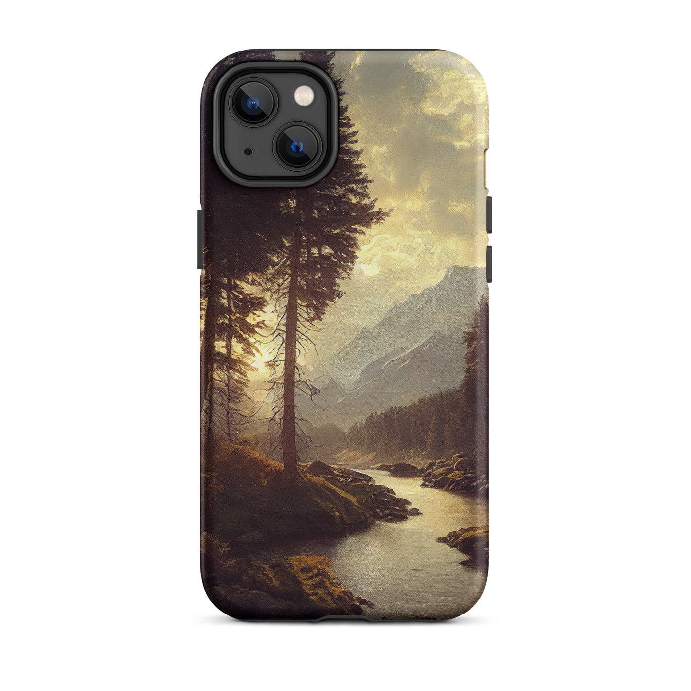 Landschaft mit Bergen, Fluss und Bäumen - Malerei - iPhone Schutzhülle (robust) berge xxx iPhone 14 Plus