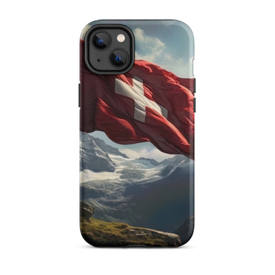 Schweizer Flagge und Berge im Hintergrund - Fotorealistische Malerei - iPhone Schutzhülle (robust) berge xxx iPhone 14 Plus