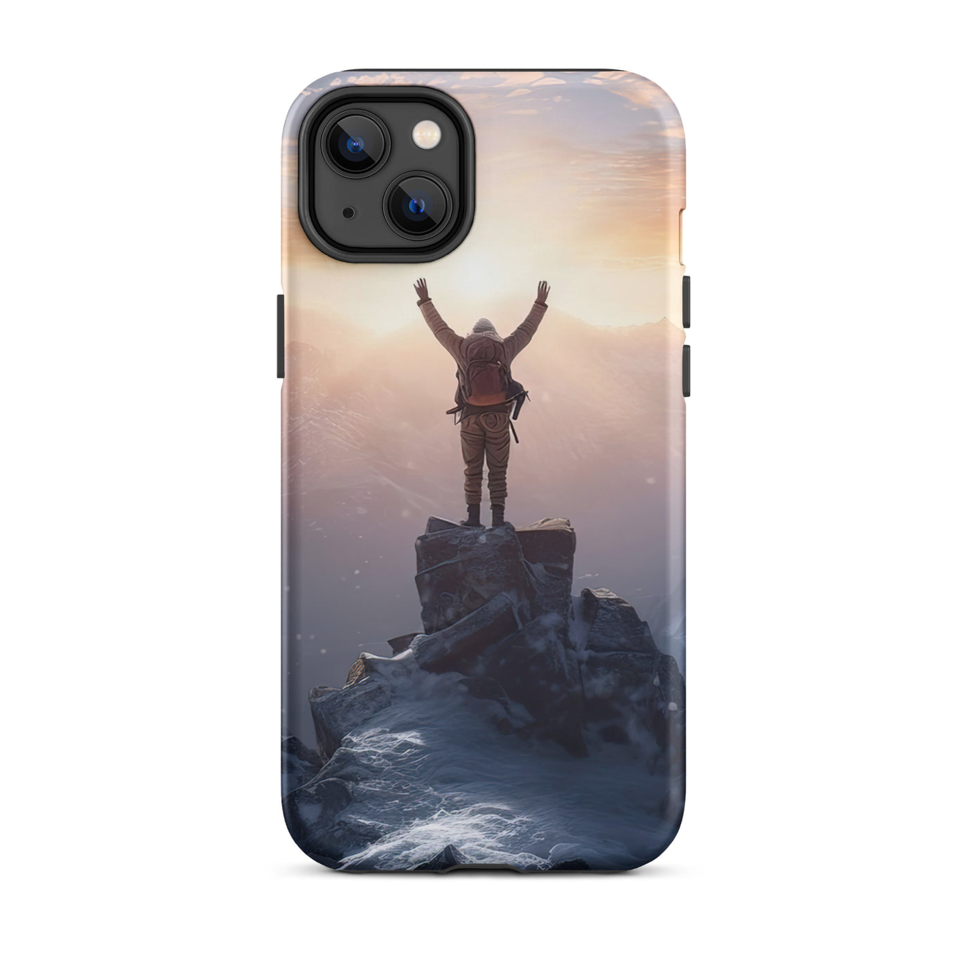 Mann auf der Spitze eines Berges - Landschaftsmalerei - iPhone Schutzhülle (robust) berge xxx iPhone 14 Plus