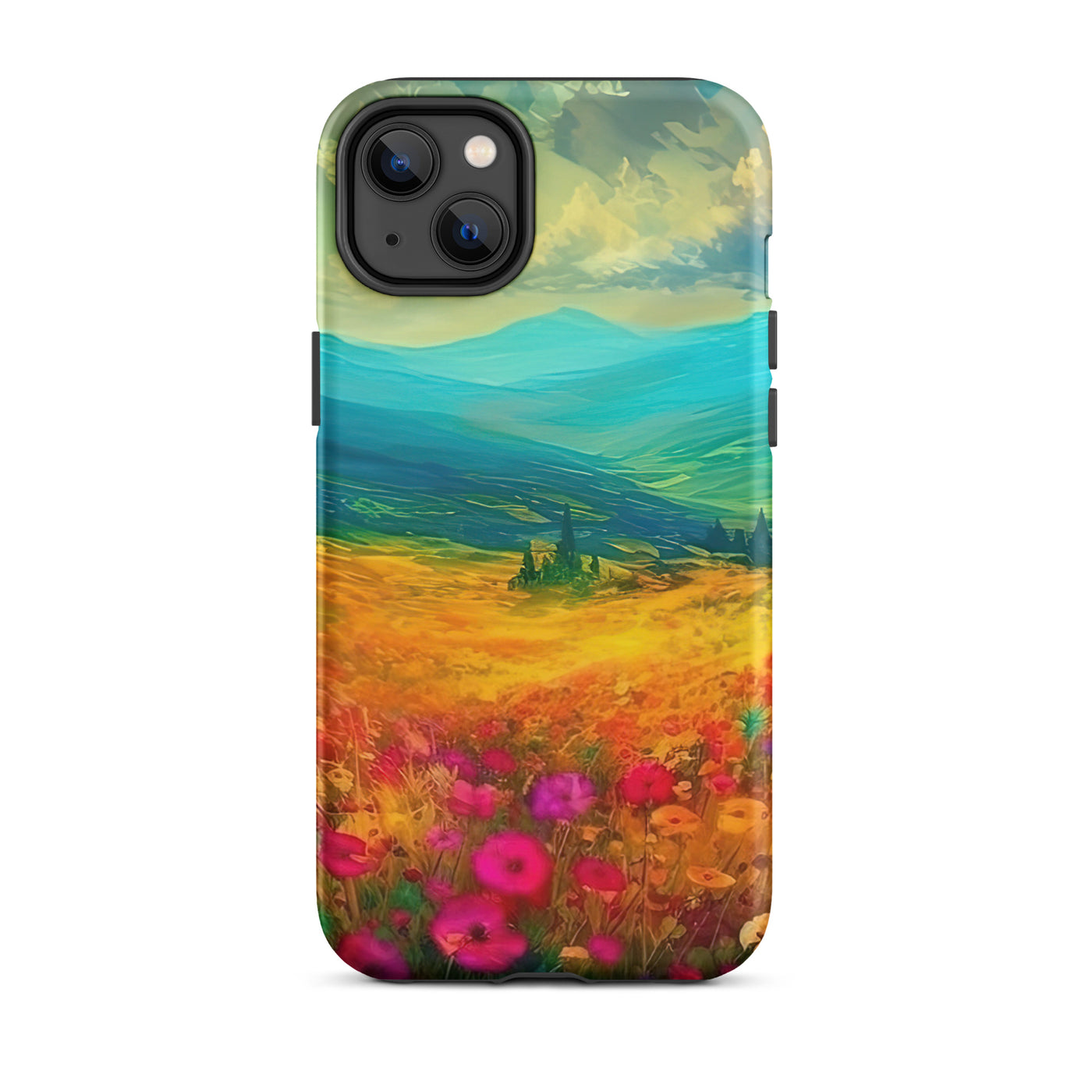 Berglandschaft und schöne farbige Blumen - Malerei - iPhone Schutzhülle (robust) berge xxx iPhone 14 Plus