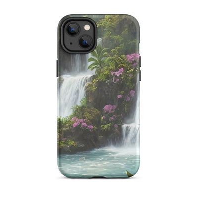 Wasserfall im Wald und Blumen - Schöne Malerei - iPhone Schutzhülle (robust) camping xxx iPhone 14 Plus