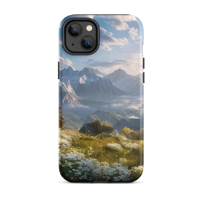Berglandschaft mit Sonnenschein, Blumen und Bäumen - Malerei - iPhone Schutzhülle (robust) berge xxx iPhone 14 Plus