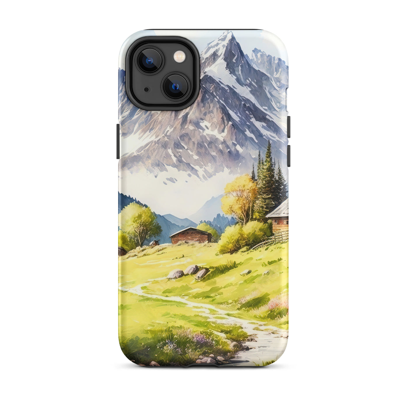 Epische Berge und Berghütte - Landschaftsmalerei - iPhone Schutzhülle (robust) berge xxx iPhone 14 Plus