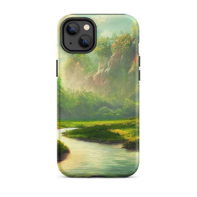 Bach im tropischen Wald - Landschaftsmalerei - iPhone Schutzhülle (robust) camping xxx iPhone 14 Plus