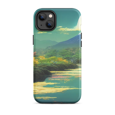 Berg, See und Wald mit pinken Bäumen - Landschaftsmalerei - iPhone Schutzhülle (robust) berge xxx iPhone 14 Plus