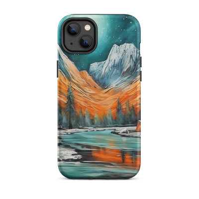 Berglandschaft und Zelte - Nachtstimmung - Landschaftsmalerei - iPhone Schutzhülle (robust) camping xxx iPhone 14 Plus