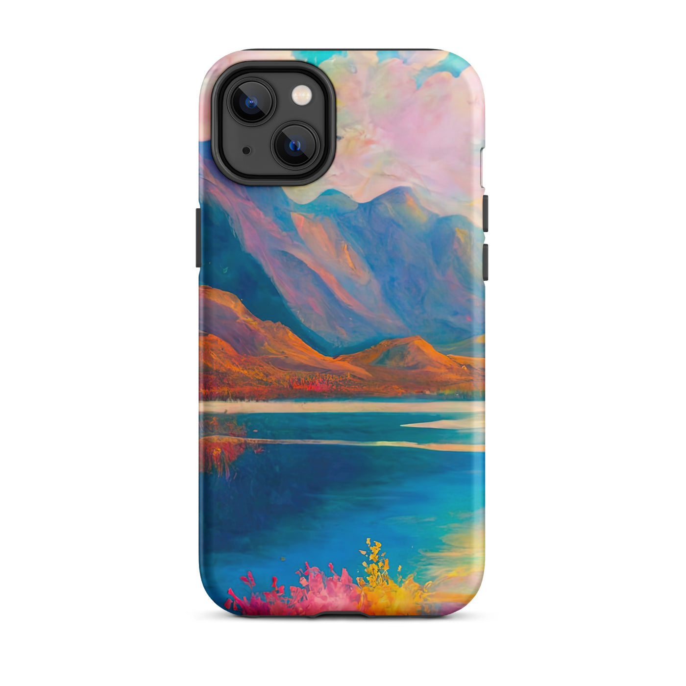 Berglandschaft und Bergsee - Farbige Ölmalerei - iPhone Schutzhülle (robust) berge xxx iPhone 14 Plus