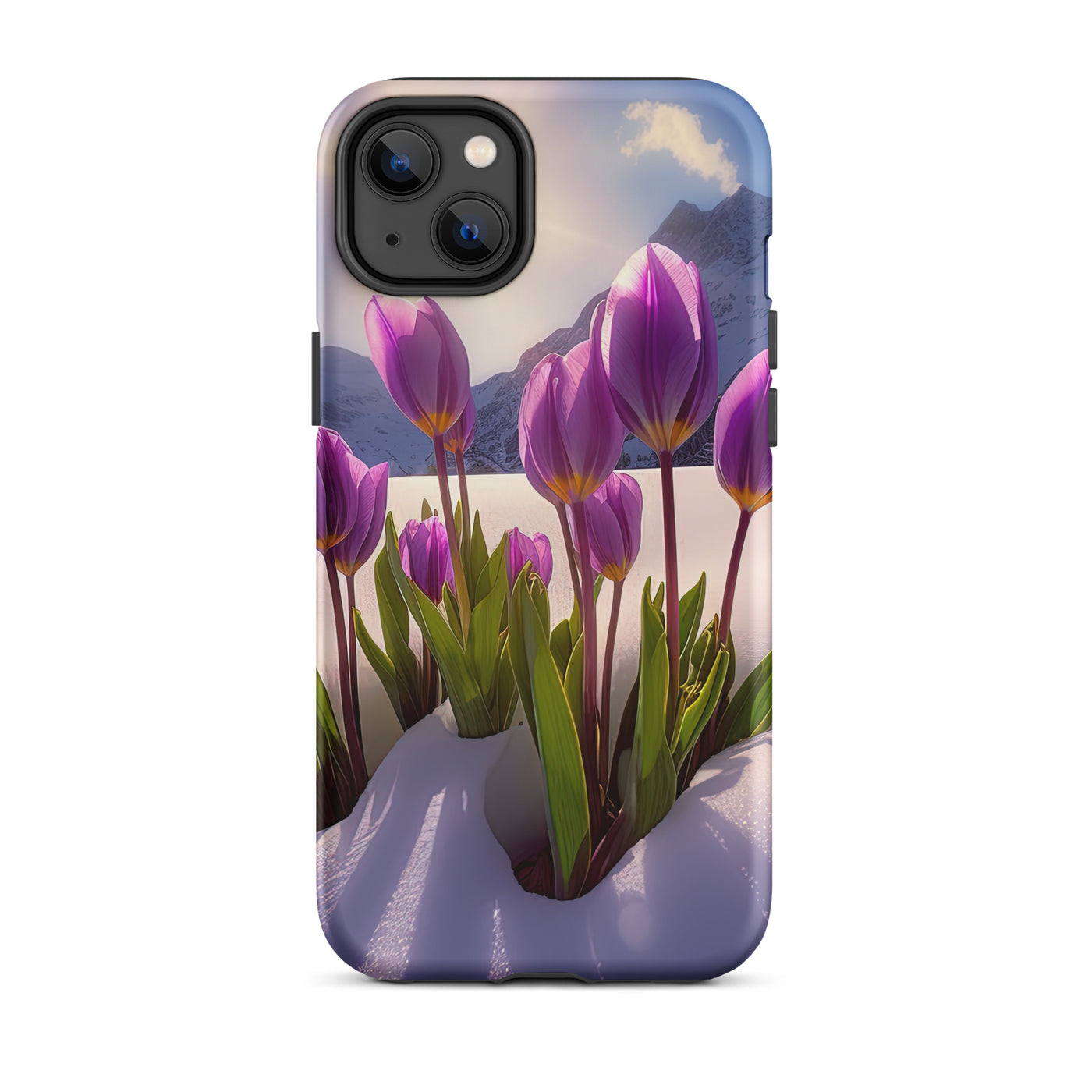 Tulpen im Schnee und in den Bergen - Blumen im Winter - iPhone Schutzhülle (robust) berge xxx iPhone 14 Plus