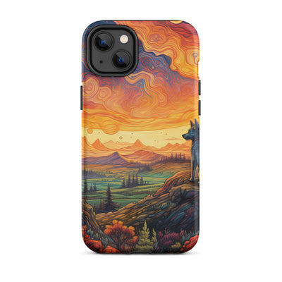 Hund auf Felsen - Epische bunte Landschaft - Malerei - iPhone Schutzhülle (robust) camping xxx iPhone 14 Plus