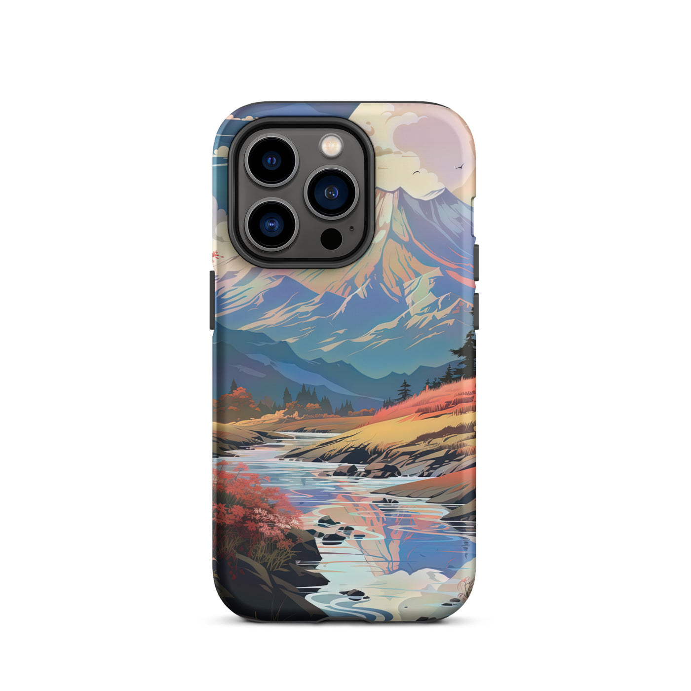 Berge. Fluss und Blumen - Malerei - iPhone Schutzhülle (robust) berge xxx iPhone 14 Pro
