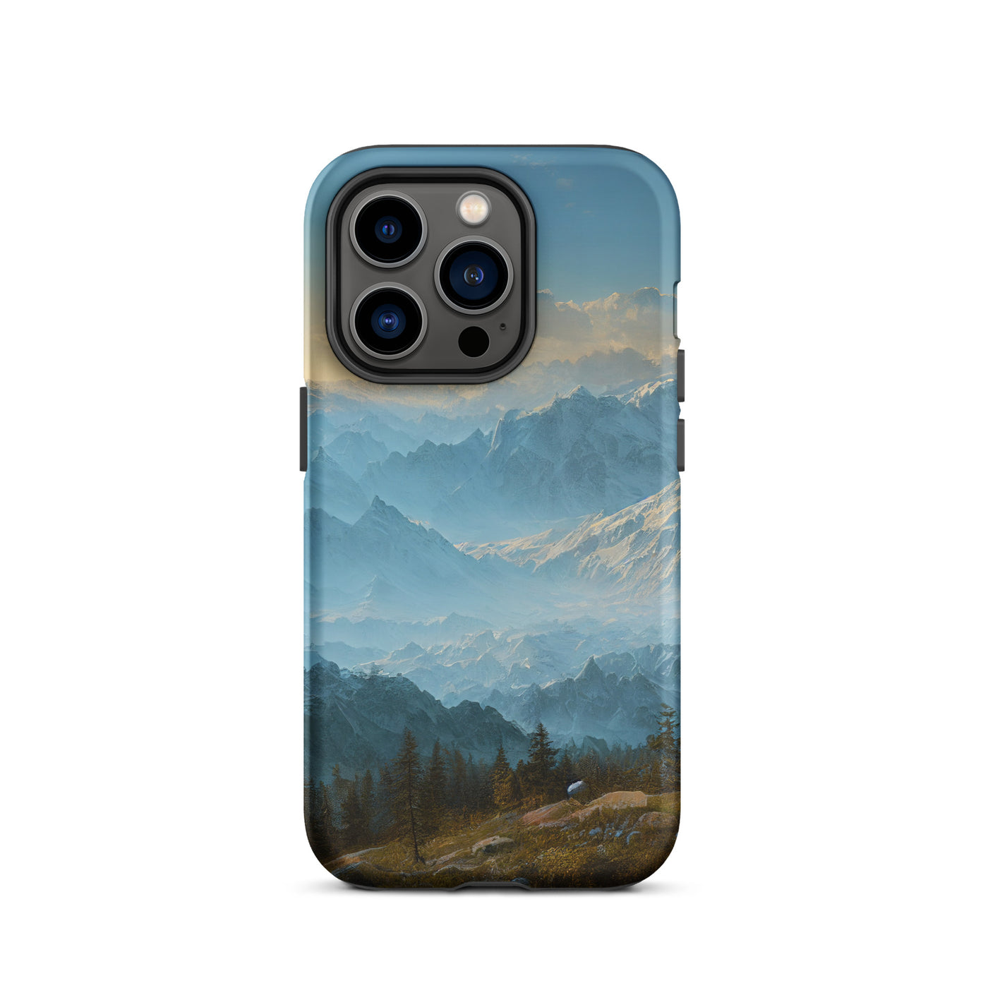 Schöne Berge mit Nebel bedeckt - Ölmalerei - iPhone Schutzhülle (robust) berge xxx iPhone 14 Pro